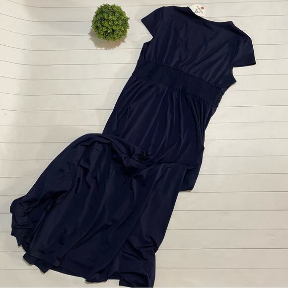 NWT Navy Blue V Neck Short Sleeve Long Modest Maxi Dress Women’s Size Medium - Picture 4 of 8